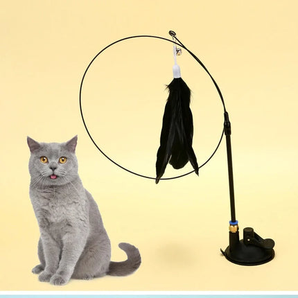 Interactive Cat Teaser Stick with Natural Feathers & Suction Cup