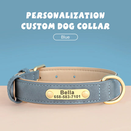 Personalized PU Leather Dog Collar with Custom Engraved ID Tag