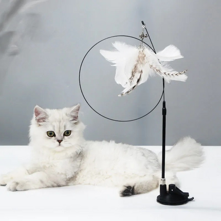 Interactive Cat Teaser Stick with Natural Feathers & Suction Cup
