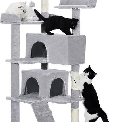 Made4Pets 56-inch Pet Cat Tree For Indoor Cats Multi-Level Cat Tree With 2 Apartments Cat Activity Center With Scratching Posts And Toys Light Gray