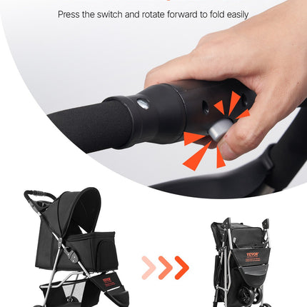 Pet Stroller Foldable 3 Wheels Dog Stroller With Brake Up To 35lbs Travel Camp