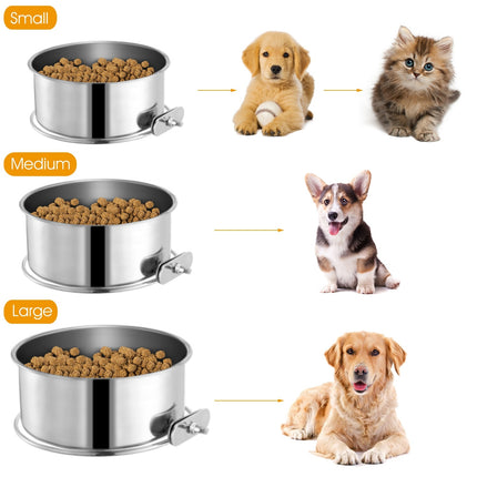 1Pc M Size Stainless Steel Dog Bowl Pets Hanging Food Bowl Detachable Pet Cage Food Water Bowl With Clamp Holder