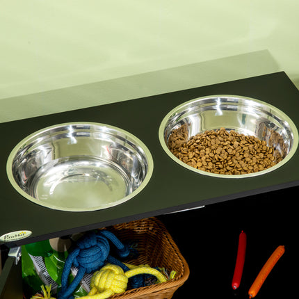 Large Elevated Dog Bowls with Storage Cabinet Containing Large 44L Capacity