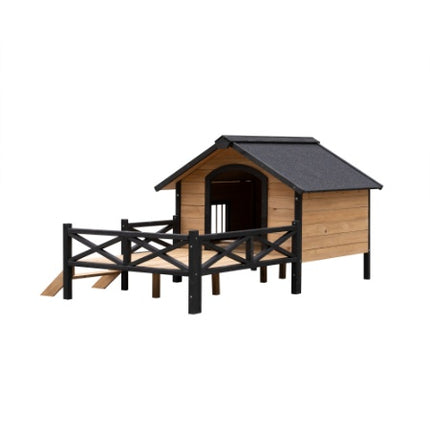 Outdoor Large Wooden Cabin House Style Wooden Dog Kennel With Porch