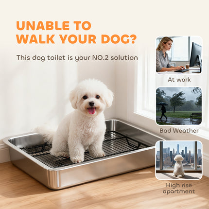 Dog Potty Tray Stainless Steel for Small and Medium Dogs, Dog Training Tray for Porch, Bathroom, Balcony, 28" x 20" x 4"