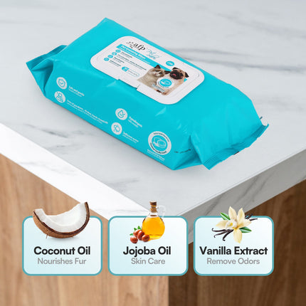 Coconut Oil Vanilla Extract Fragrance Free Alcohol-Free Pet Cleaning Wipes