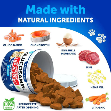 Glucosamine For Dogs Hip And Joint Supplement For Dogs With Arthritis Chews With Chondroitin Hemp Oil MSM Canine Joint Pain Relief Health Mobility Support For Large Breeds 120 Soft Treats