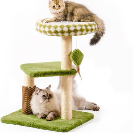 Mewoo Large Cat Tree Tower For Adult Cats - Multi-Level Scratching Post With Removable Perch & Interactive Toys, Indoor Cat Furniture For Kittens Green