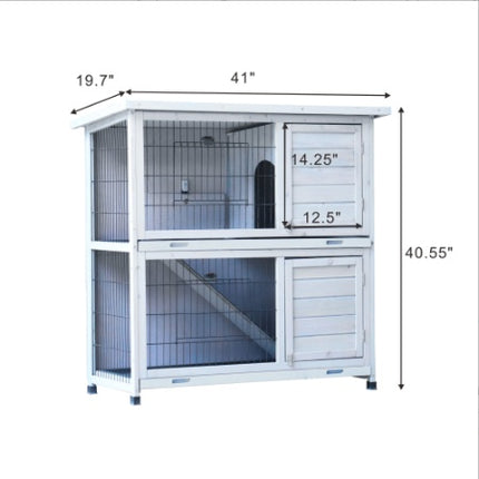 Rabbit Hutch Outdoor, 2-Story Rabbit Cage Indoor With Run, Bunny Cage With 2 Removable No-Leak Trays, Pet Cages With Non-Slip Ramp, Waterproof Roof, Fence, For Small Animals