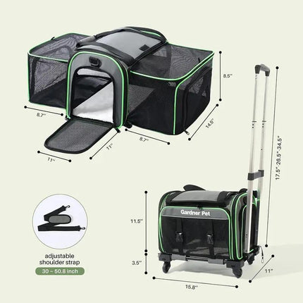 Expandable, Foldable, Portable Pet Carrier With Wheels And Six Sides For Cats And Small Dogs.
