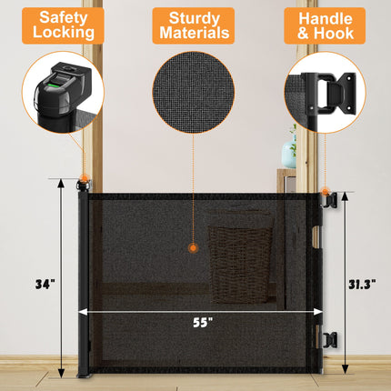 Retractable Baby Gate, Mesh Dog Gate For Doorways, Extends Up To 55  Wide, 33  Tall Child Safety Gate For Doorways, Indoor & Outdoors, Stairs, Hallways, Black Non-EBAY Certified Warehouse