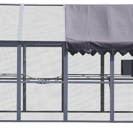 Outdoor Cat House Cat Fence, Upgraded Waterproof Cover - Gray