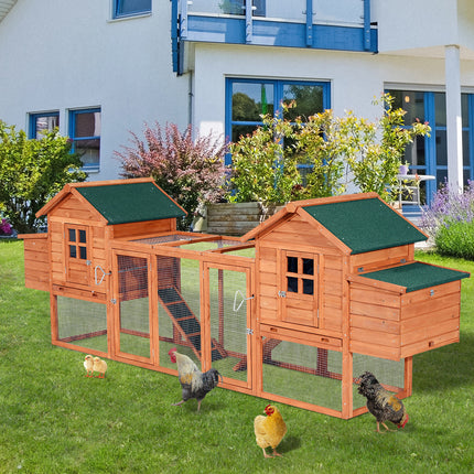 124" Dual Chicken Coop Large Chicken House Rabbit Hutch Hen Poultry Cage Backyard with Outdoor Ramps and Nesting Boxes - LITTLE PAW