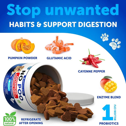 No Poo Chews For Dogs Puppy Coprophagia Stool Eating Deterrent Prevent Dog From Eating Poop Stop Eating Poop Treats With Probiotics & Enzymes Immune Digestive Gut Health Support Supplement
