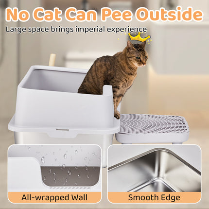 61x40x33CM, Litter Box, Stainless Steel And Plastic, Upper And Lower Snap Type, With Litter Spatula, Foot Pad - Grey