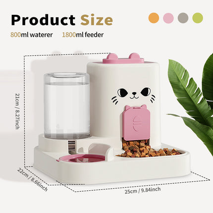 2-in-1 Automatic Cat Feeder And Water Dispenser - Dry Wet Separation, Cute Colored Face Feeder, Durable Plastic, Very Suitable For Indoor Pets To Drink Water And Healthy Diet, Cat Food And Water Dispe