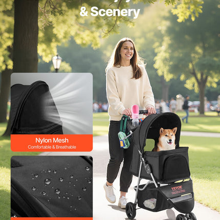 Pet Stroller Foldable 3 Wheels Dog Stroller With Brake Up To 35lbs Travel Camp