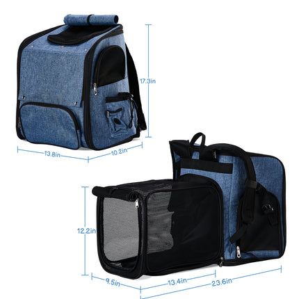 Pet Carrier Backpack, Expandable Cat Dog Carrier With Back Extension, Breathable Mesh Travel Backpack For Small Dogs Cats, Soft-Sided Pet Backpack Holds Up To 26 Lbs