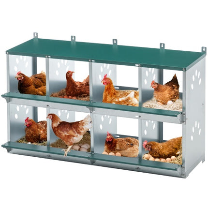 8 Compartment Chicken Nesting Boxes,For Laying Eggs, Metal Poultry Nest Box Wall Mount For Chickens, Hens, Large Vented Holes Chicken Coop Box
