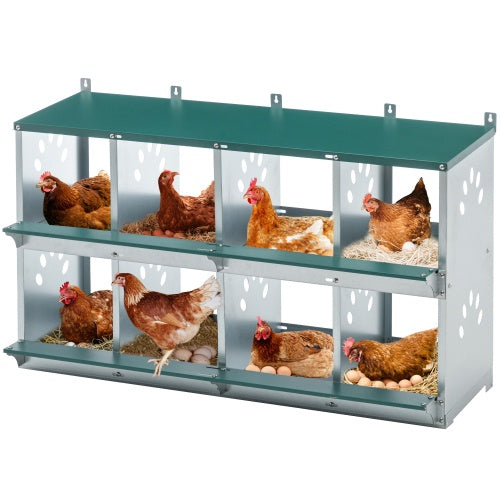 8 Compartment Chicken Nesting Boxes,For Laying Eggs, Metal Poultry Nest Box Wall Mount For Chickens, Hens, Large Vented Holes Chicken Coop Box