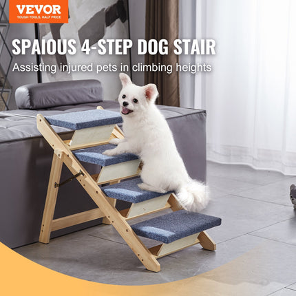 Wood Pet Stairs Pet Steps, 2-in-1 Foldable Wooden Dog Stair For Beds, Sofa And Cars, Dog Stairs & Ramp With 4 Steps For Small Medium Large Pet, Up To 150 Lbs