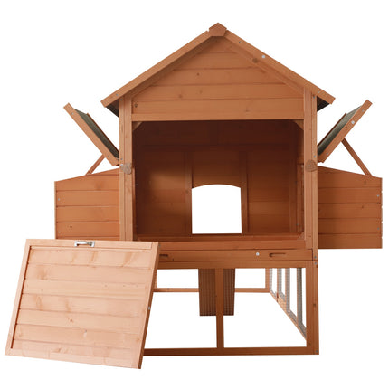 136.5" Chicken Coop Large Chicken House Deluxe Rabbit Hutch Lockable Poultry Hen Cage Backyard with Nesting Box and Run - LITTLE PAW