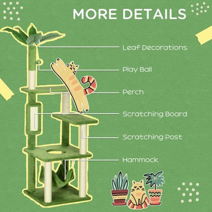PawHut 56 Cat Tree For Indoor Cats With Hammock, Cat Tower With Scratching Post, Platforms, Play Ball And Anti-tipping Device, For Indoor Cats, Green