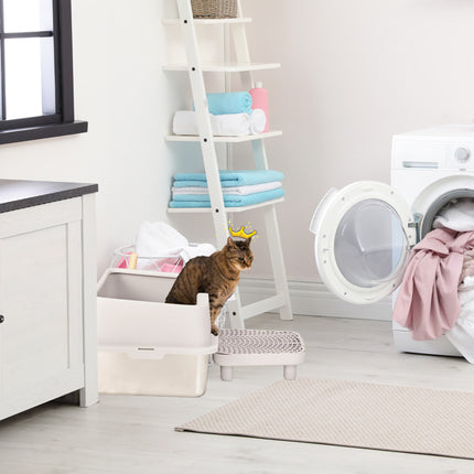 Stainless Steel With Plastic, Buckle Style With Shovel, Foot Pad, White Litter Box