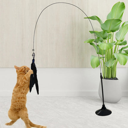 Interactive Cat Teaser Stick with Natural Feathers & Suction Cup