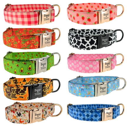 Boop Town Durable Soft Cotton Dog Collar With Nylon Core Quick Release Metal Buckle Adjustable for Girls Boys Small Medium Large Comfortable Pet Products Reduces Hair Matting Gold Tone Zinc Alloy Hardware
