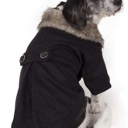 Pet Life ® 'Coast-Guard' Buttoned Fashion Faux-Fur Collared Wool Dog Coat