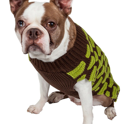 Pet Life ® Fashion Weaved Heavy Knit Designer Ribbed Turtle Neck Dog Sweater