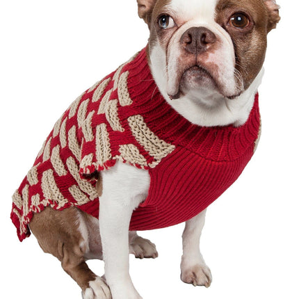 Pet Life ® Fashion Weaved Heavy Knit Designer Ribbed Turtle Neck Dog Sweater