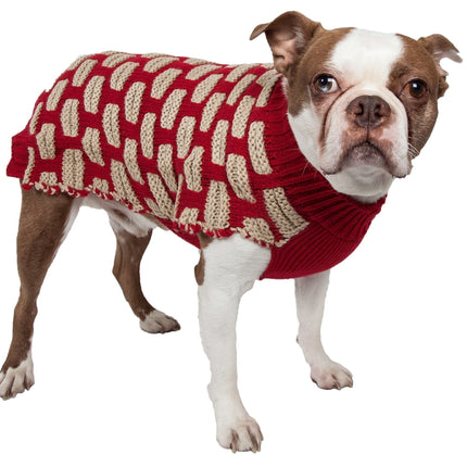Pet Life ® Fashion Weaved Heavy Knit Designer Ribbed Turtle Neck Dog Sweater