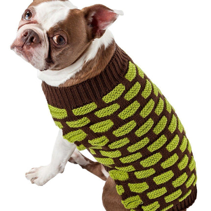 Pet Life ® Fashion Weaved Heavy Knit Designer Ribbed Turtle Neck Dog Sweater
