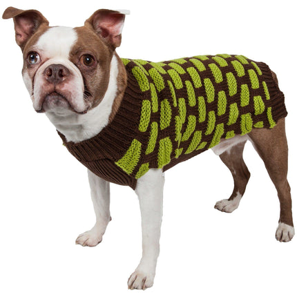 Pet Life ® Fashion Weaved Heavy Knit Designer Ribbed Turtle Neck Dog Sweater