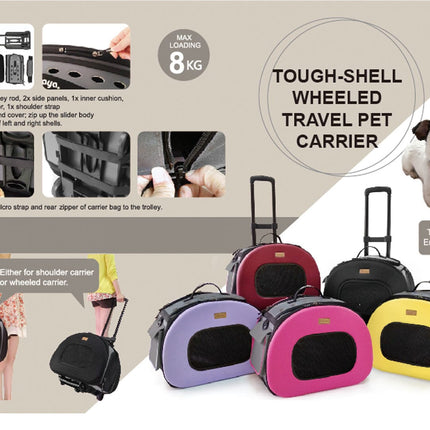 Pet Life ® 'Final Destination' Airline Approved 2-in-1 Tough-Shell Wheeled Collapsible Travel Fashion Pet Dog Carrier Crate