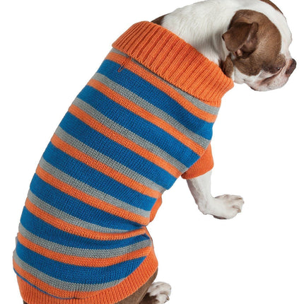 Pet Life ® Heavy Cable Knitted Striped Fashion Designer Polo Dog Sweater