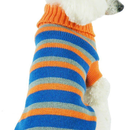 Pet Life ® Heavy Cable Knitted Striped Fashion Designer Polo Dog Sweater
