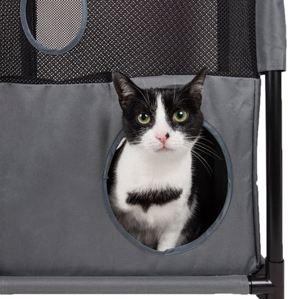 Pet Life ® 'Kitty-Square' Collapsible Travel Interactive Kitty Cat Tree Maze House Lounger Tunnel Lounge