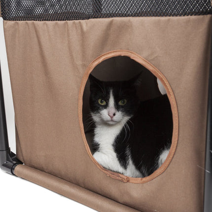 Pet Life ® 'Kitty-Square' Collapsible Travel Interactive Kitty Cat Tree Maze House Lounger Tunnel Lounge