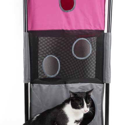 Pet Life ® 'Kitty-Square' Collapsible Travel Interactive Kitty Cat Tree Maze House Lounger Tunnel Lounge