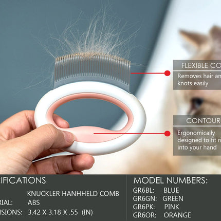 Pet Life ® 'Knuckler' Handheld Travel Flexible Grooming Pet Rake Comb