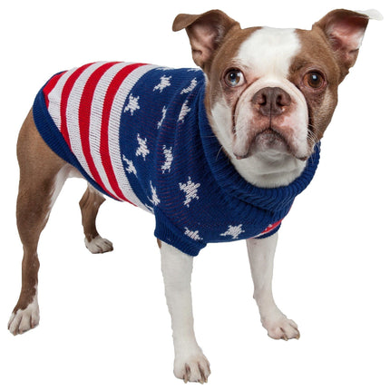 Pet Life ® 'Patriot Independence Star' Heavy Knitted Fashion Ribbed Turtle Neck Dog Sweater