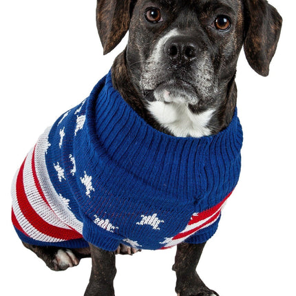 Pet Life ® 'Patriot Independence Star' Heavy Knitted Fashion Ribbed Turtle Neck Dog Sweater