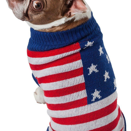 Pet Life ® 'Patriot Independence Star' Heavy Knitted Fashion Ribbed Turtle Neck Dog Sweater