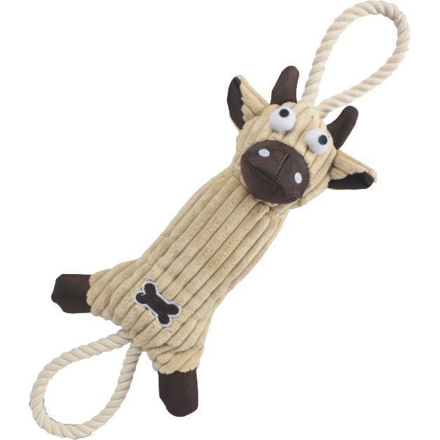 Pet Life ® 'Plush Cow' Natural Jute Rope and Squeak Tugging Plush Dog Toy