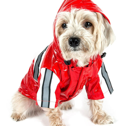 Pet Life ® 'Reflecta-Glow' Reflective Waterproof Adjustable Dog Raincoat Jacket w/ Removable Hood