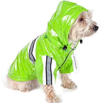 Pet Life ® 'Reflecta-Glow' Reflective Waterproof Adjustable Dog Raincoat Jacket w/ Removable Hood