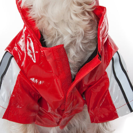 Pet Life ® 'Reflecta-Glow' Reflective Waterproof Adjustable Dog Raincoat Jacket w/ Removable Hood